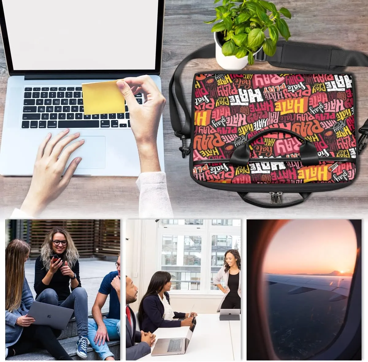 Vintage Graffiti Valentine Laptop Shoulder Messenger Bag Waterproof Laptop Briefcase with Handle and Padded Strap Case Sleeve