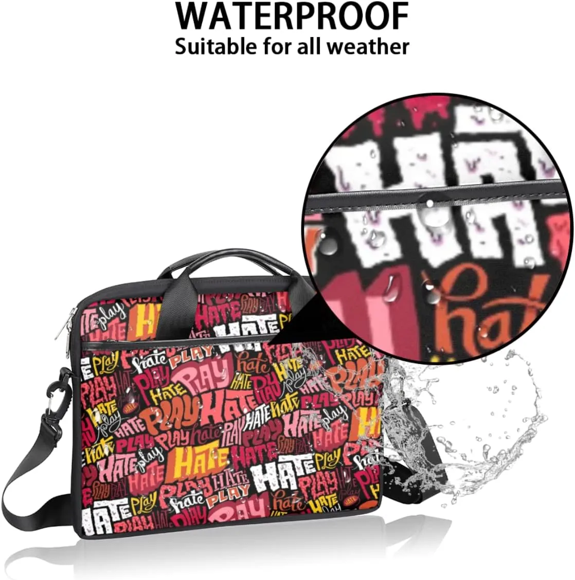 Vintage Graffiti Valentine Laptop Shoulder Messenger Bag Waterproof Laptop Briefcase with Handle and Padded Strap Case Sleeve