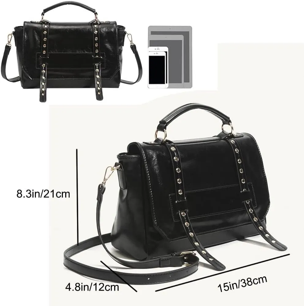 Vintage Handbags Womens Messenger Oil Wax Leather Briefcase Shoulder Top Handle Satchel Crossbody Laptop