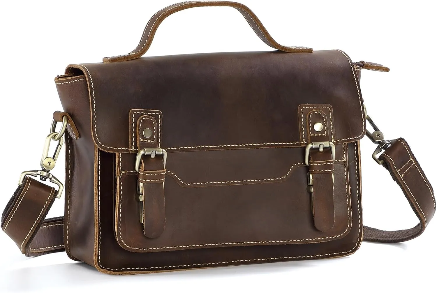 Vintage Handmade Unisex Business Men's Crossbody Satchel Shoulder Bag Genuine Leather Small Messenger Bag