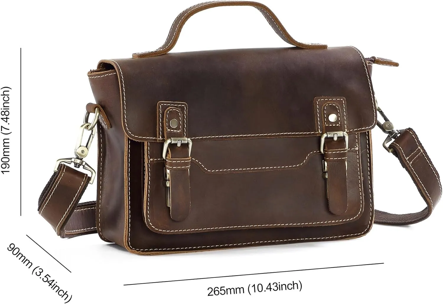 Vintage Handmade Unisex Business Men's Crossbody Satchel Shoulder Bag Genuine Leather Small Messenger Bag