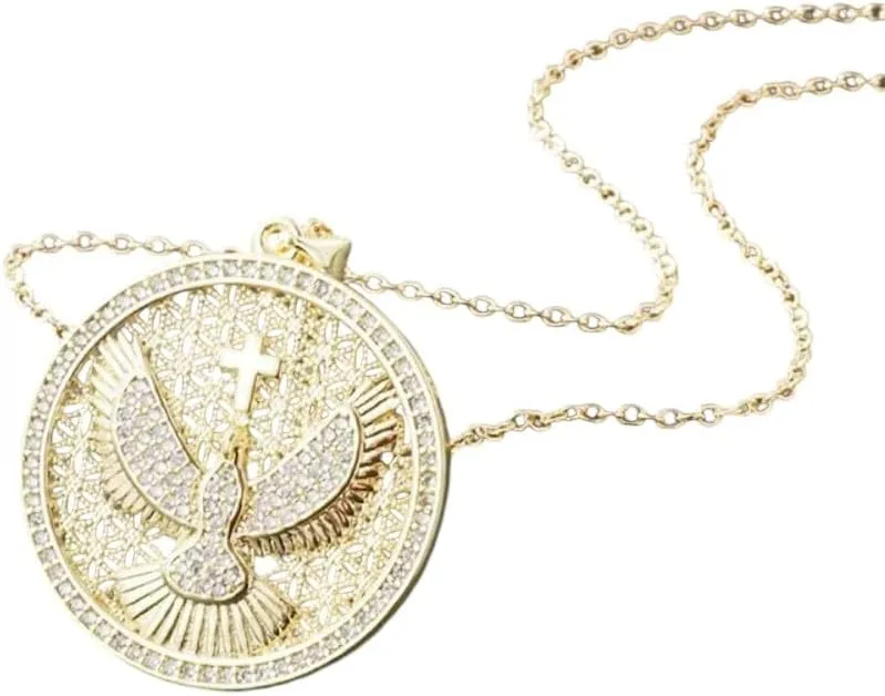 Vintage Holy Spirit Pendant Fashion Ladies Exquisite Hollow Cubic Zirconia Medal Tag Necklace Anniversary For Gift VHM5815