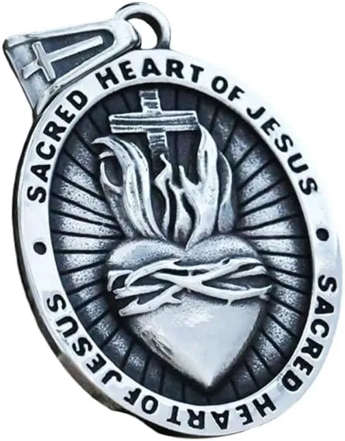 Vintage Stainless Steel Ladies Mens Biker Punk Sacred Heart Of Jesus God Pendant Necklace For Man Women PTPNU0644