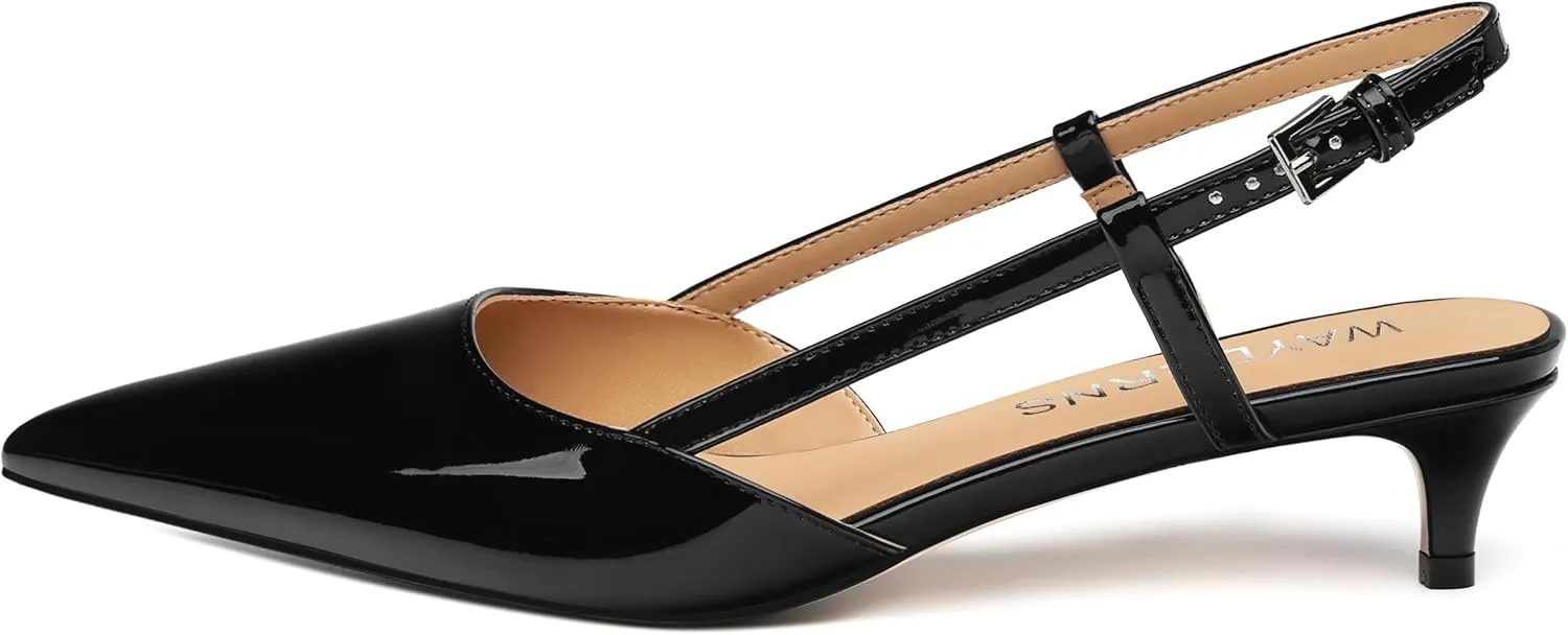 WAYDERNS Women's Kitten Heels Slingback Pumps Closed Pointed Toe Comfortable Low Heels Strap Elegant Dress Shoes for Wedding Office Prom Party 1.5 Inch