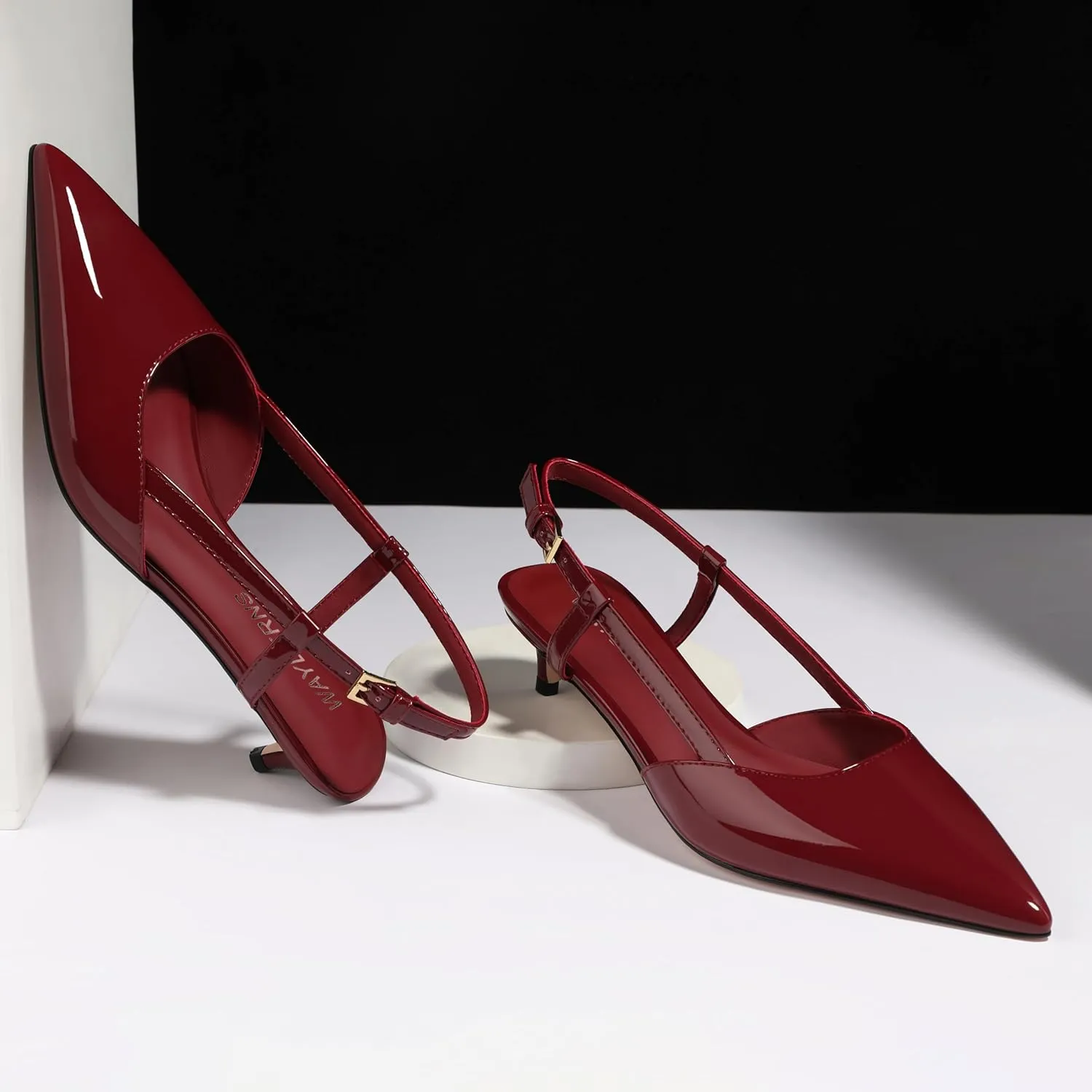 WAYDERNS Women's Kitten Heels Slingback Pumps Closed Pointed Toe Comfortable Low Heels Strap Elegant Dress Shoes for Wedding Office Prom Party 1.5 Inch