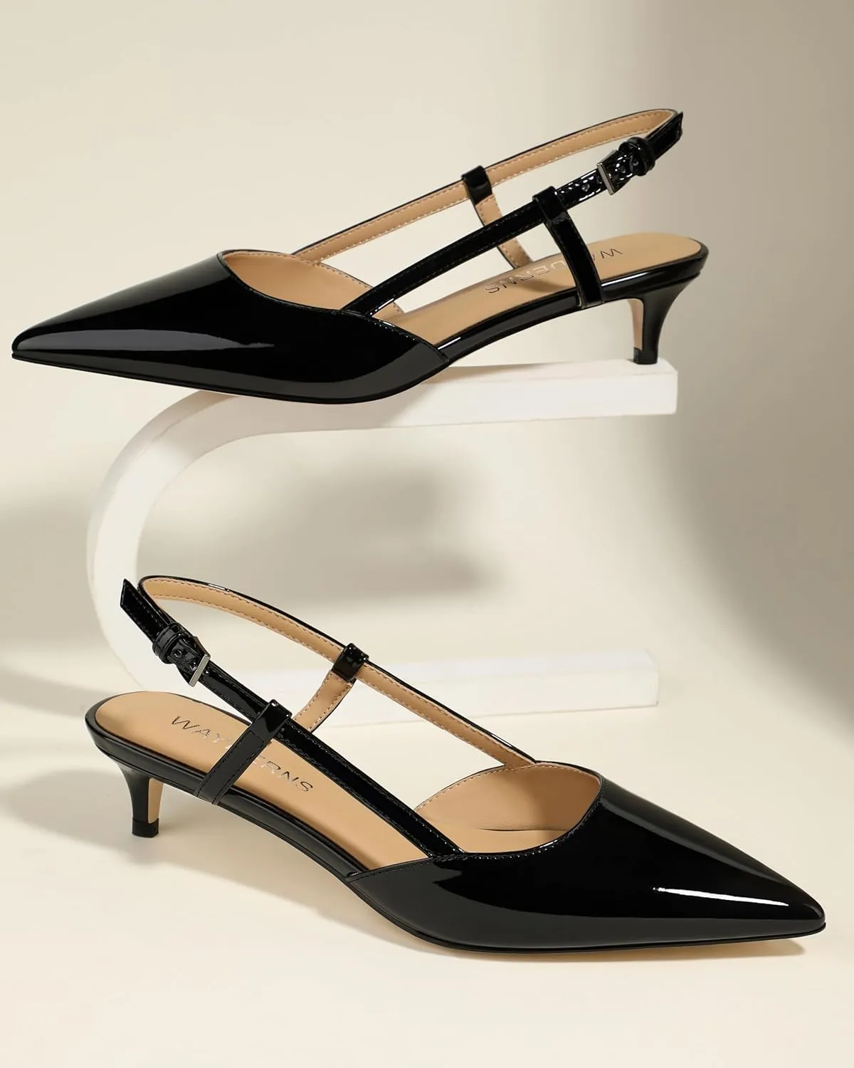 WAYDERNS Women's Kitten Heels Slingback Pumps Closed Pointed Toe Comfortable Low Heels Strap Elegant Dress Shoes for Wedding Office Prom Party 1.5 Inch