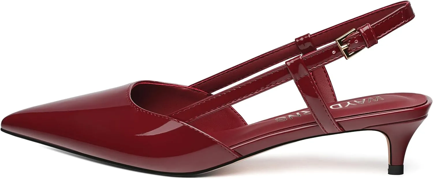 WAYDERNS Women's Kitten Heels Slingback Pumps Closed Pointed Toe Comfortable Low Heels Strap Elegant Dress Shoes for Wedding Office Prom Party 1.5 Inch