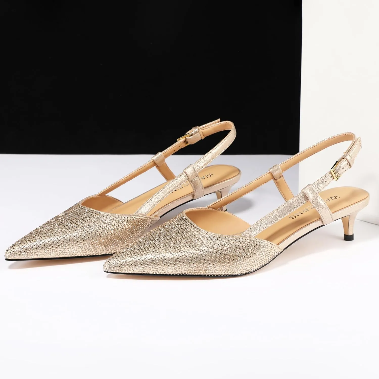 WAYDERNS Women's Kitten Heels Slingback Pumps Closed Pointed Toe Comfortable Low Heels Strap Elegant Dress Shoes for Wedding Office Prom Party 1.5 Inch