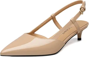 WAYDERNS Women's Kitten Heels Slingback Pumps Closed Pointed Toe Comfortable Low Heels Strap Elegant Dress Shoes for Wedding Office Prom Party 1.5 Inch