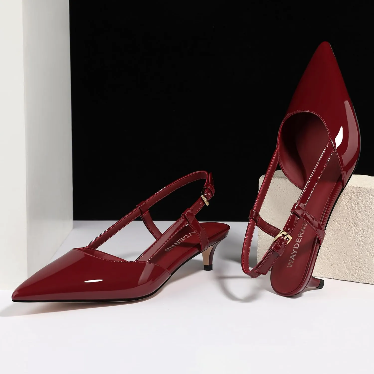 WAYDERNS Women's Kitten Heels Slingback Pumps Closed Pointed Toe Comfortable Low Heels Strap Elegant Dress Shoes for Wedding Office Prom Party 1.5 Inch