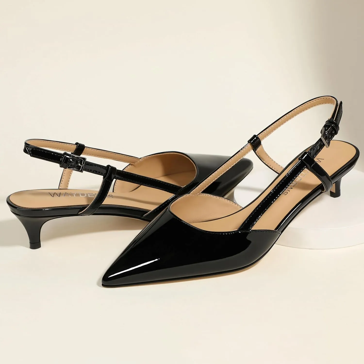 WAYDERNS Women's Kitten Heels Slingback Pumps Closed Pointed Toe Comfortable Low Heels Strap Elegant Dress Shoes for Wedding Office Prom Party 1.5 Inch