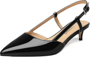 WAYDERNS Women's Kitten Heels Slingback Pumps Closed Pointed Toe Comfortable Low Heels Strap Elegant Dress Shoes for Wedding Office Prom Party 1.5 Inch