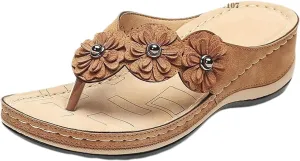 Wedge Sandals for Women 2025 Orthopedic Sandals Open Toe Thong Slippers Outdoor Flip Flops Low Wedge Dress Shoes Comfort Wear Orthowear Shoes Casual Vacation Walking Sandal Flower Decoration Slippers