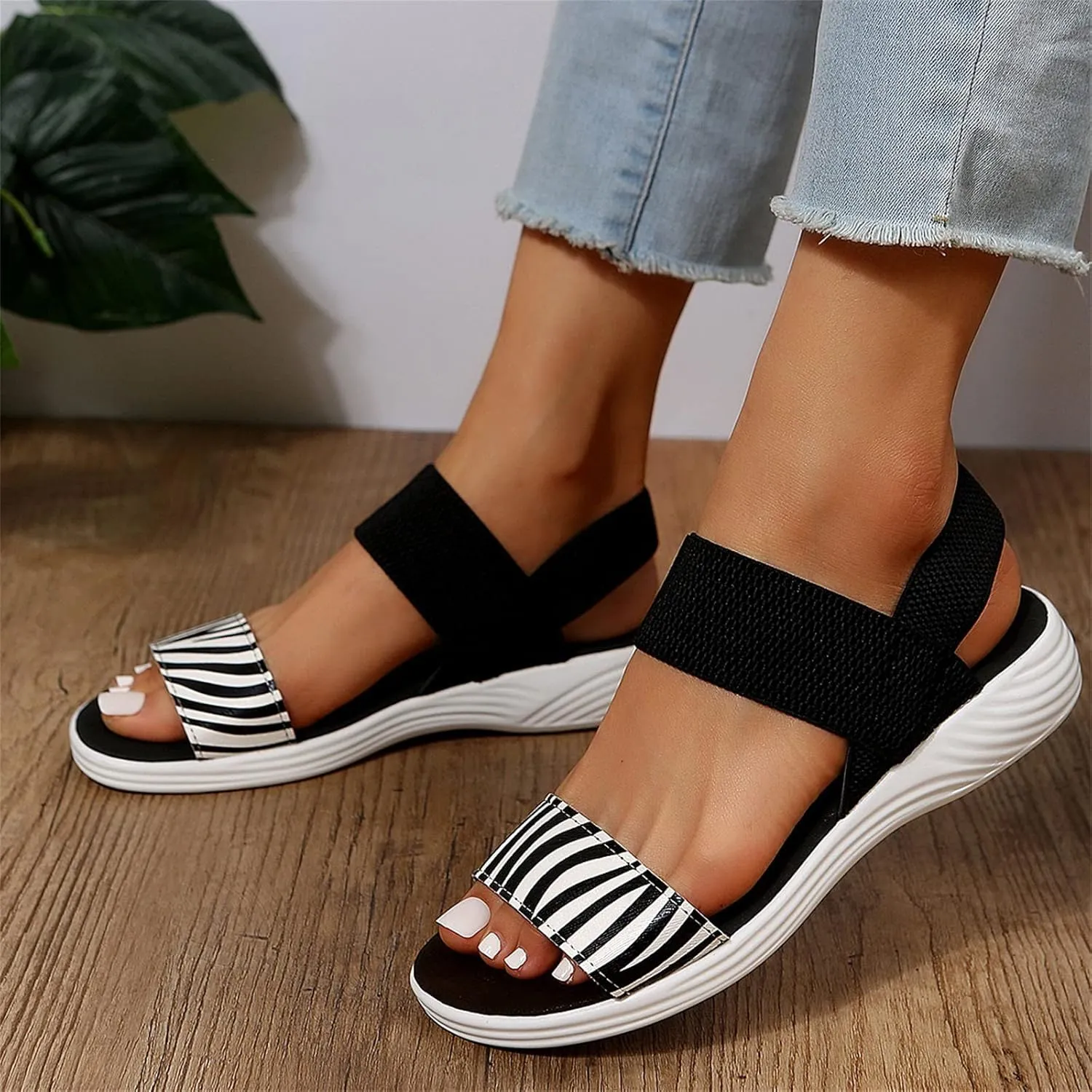 Wedge Sandals for Women Flats Open Toe Dressy Shoe Breathable Hot Summer Travel Non-Slip Sandals