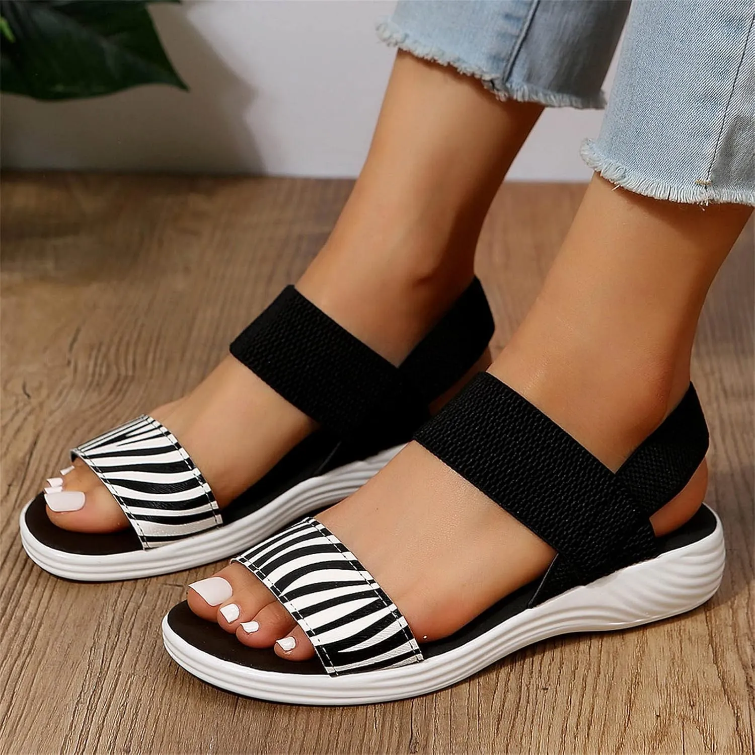 Wedge Sandals for Women Flats Open Toe Dressy Shoe Breathable Hot Summer Travel Non-Slip Sandals