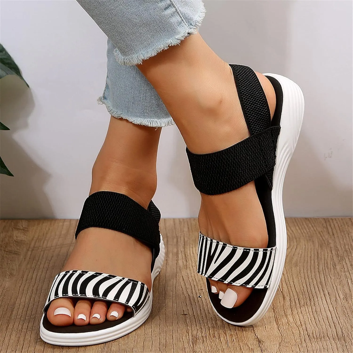 Wedge Sandals for Women Flats Open Toe Dressy Shoe Breathable Hot Summer Travel Non-Slip Sandals