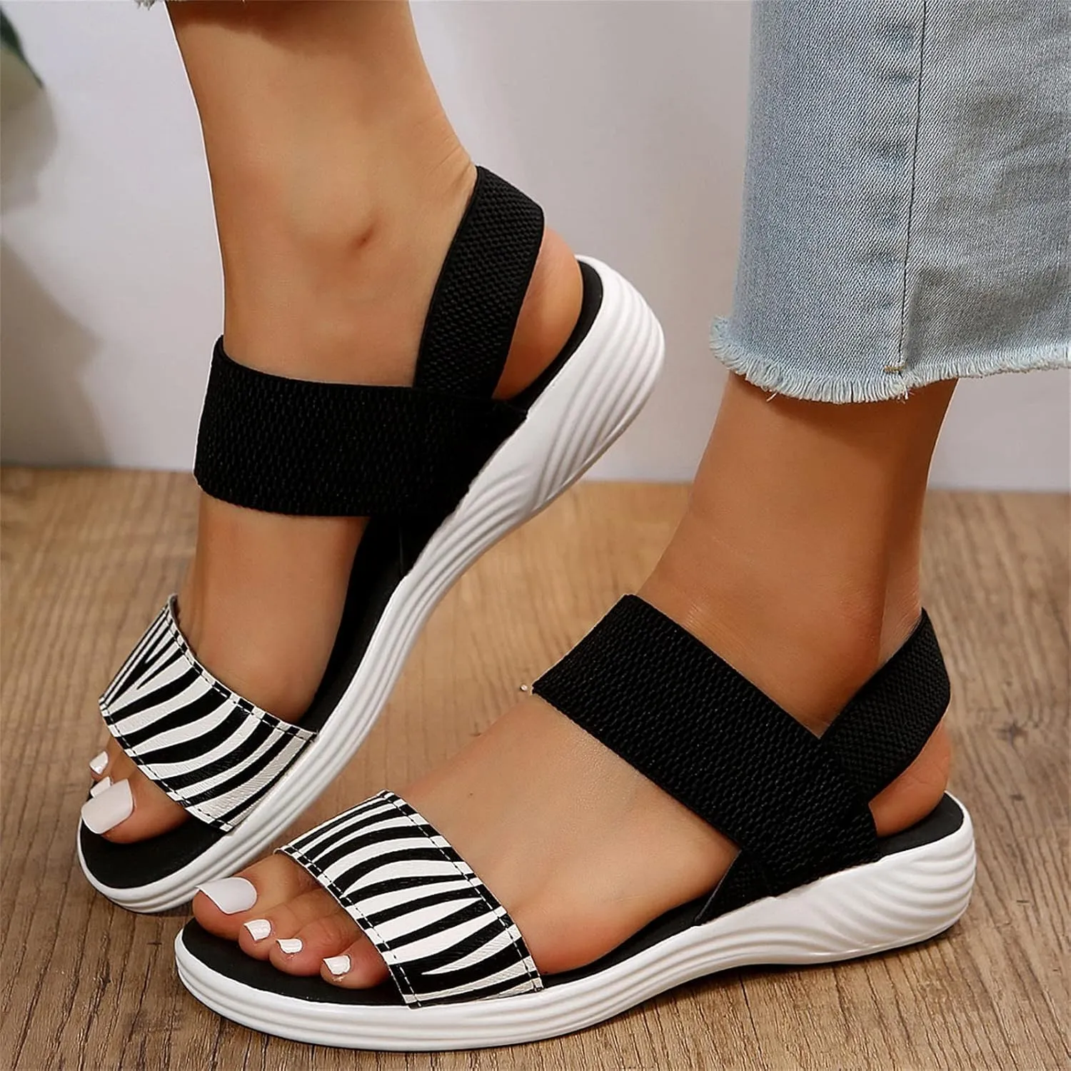 Wedge Sandals for Women Flats Open Toe Dressy Shoe Breathable Hot Summer Travel Non-Slip Sandals
