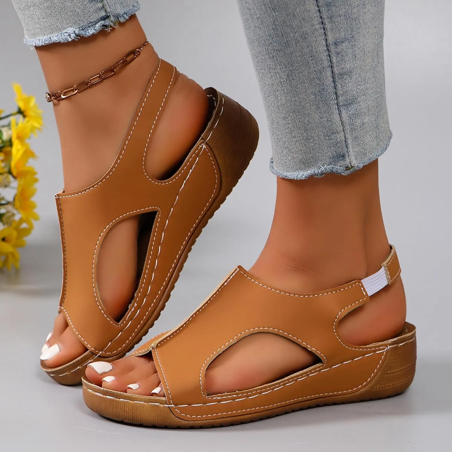 Wedge Sandals for Women Summer Dressy Open Toe Ankle Strap Orthopedic Platform Sandals Comfortable Low Wedges Sandals Shoes