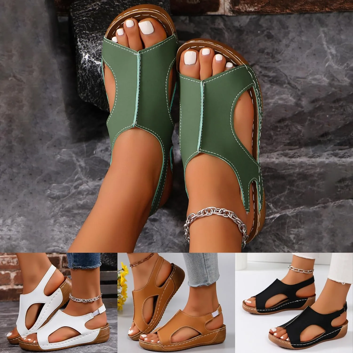 Wedge Sandals for Women Summer Dressy Open Toe Ankle Strap Orthopedic Platform Sandals Comfortable Low Wedges Sandals Shoes