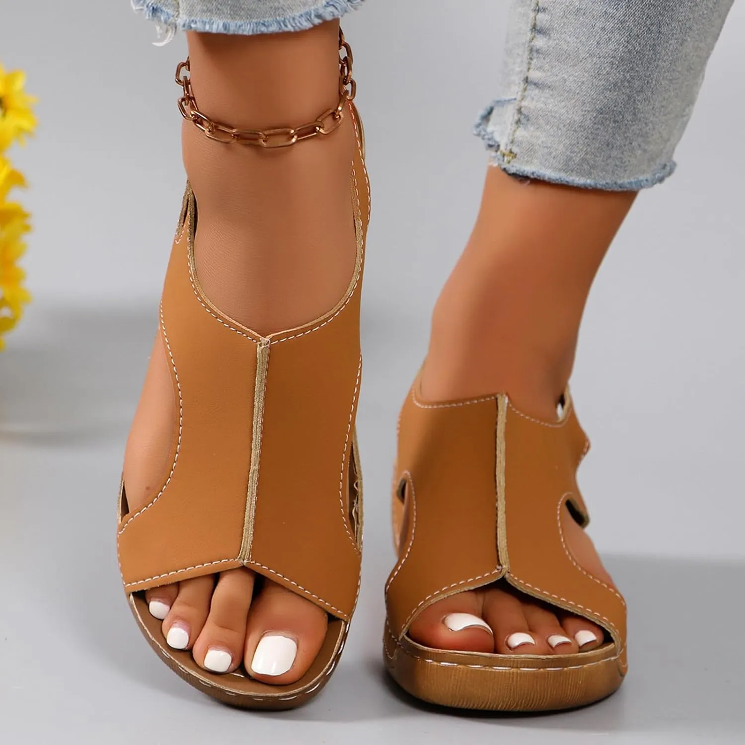 Wedge Sandals for Women Summer Dressy Open Toe Ankle Strap Orthopedic Platform Sandals Comfortable Low Wedges Sandals Shoes