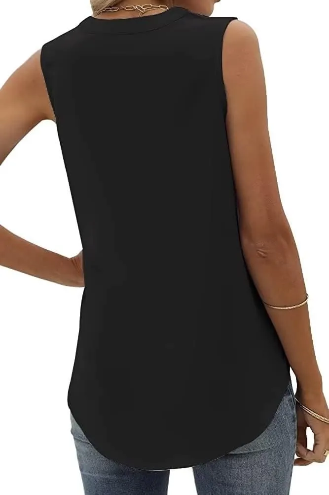 WELINCO Women's Summer Casual Sleeveless V Neck Lace Trim Tank Tops Loose Blouse Tees