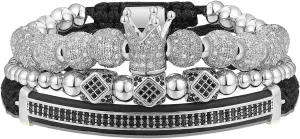 WFYOU Imperial Crown Bracelets for Men 18kt Gold Bracelet Cubic Zirconia Beads Bracelets Cross Bracelets Charm Men Luxury Gift