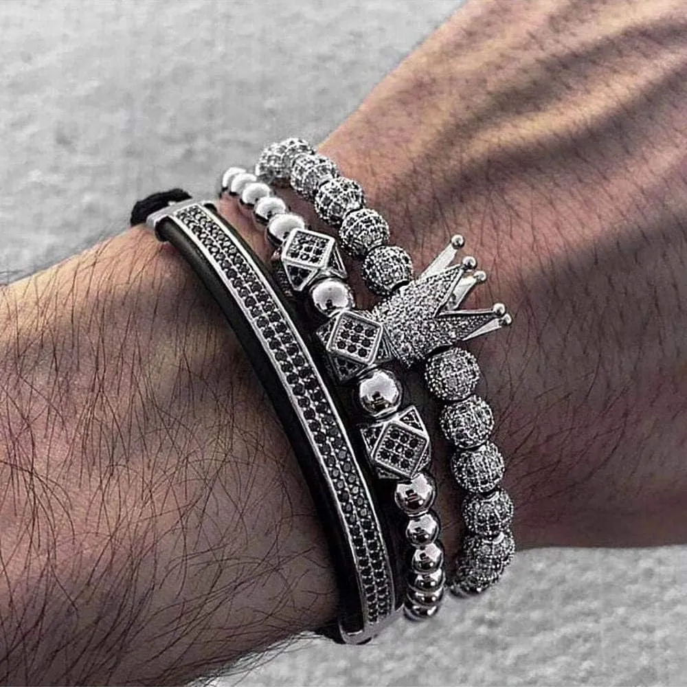 WFYOU Imperial Crown Bracelets for Men 18kt Gold Bracelet Cubic Zirconia Beads Bracelets Cross Bracelets Charm Men Luxury Gift