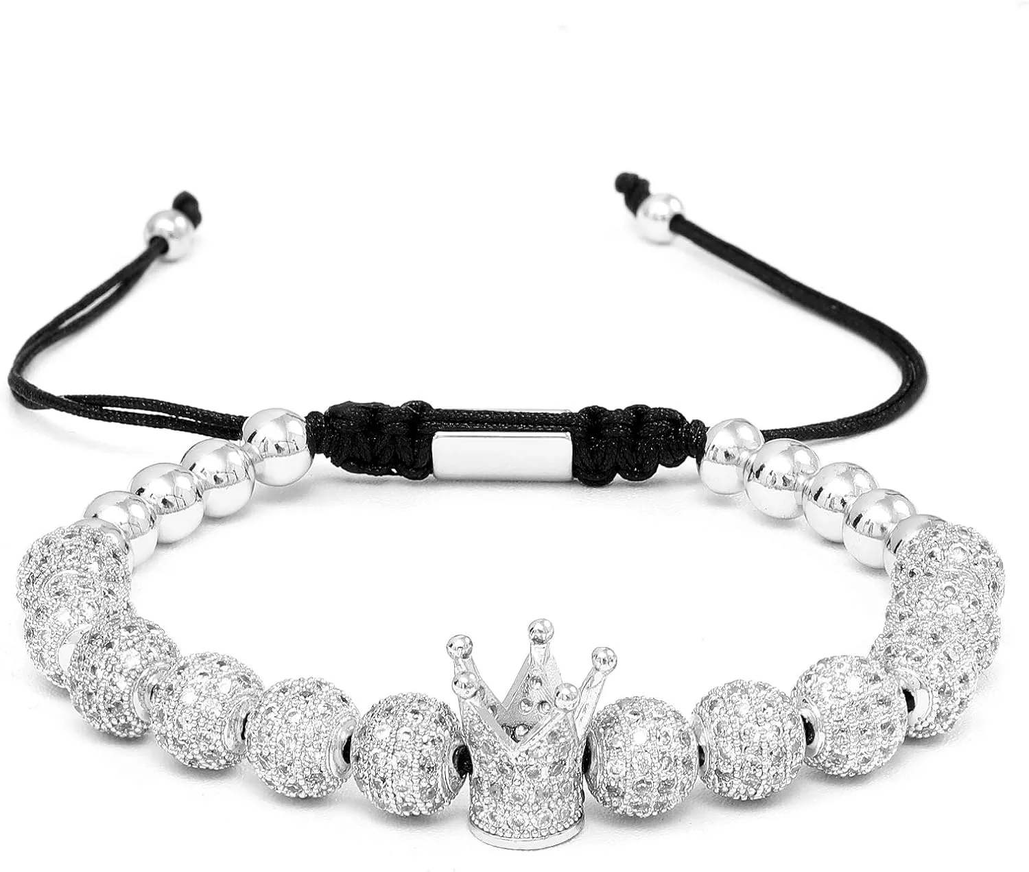 WFYOU Imperial Crown Bracelets for Men 18kt Gold Bracelet Cubic Zirconia Beads Bracelets Cross Bracelets Charm Men Luxury Gift