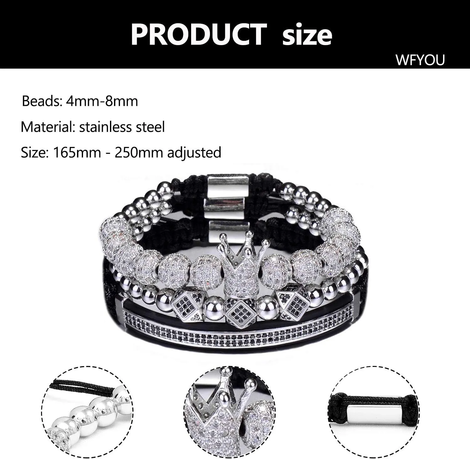 WFYOU Imperial Crown Bracelets for Men 18kt Gold Bracelet Cubic Zirconia Beads Bracelets Cross Bracelets Charm Men Luxury Gift