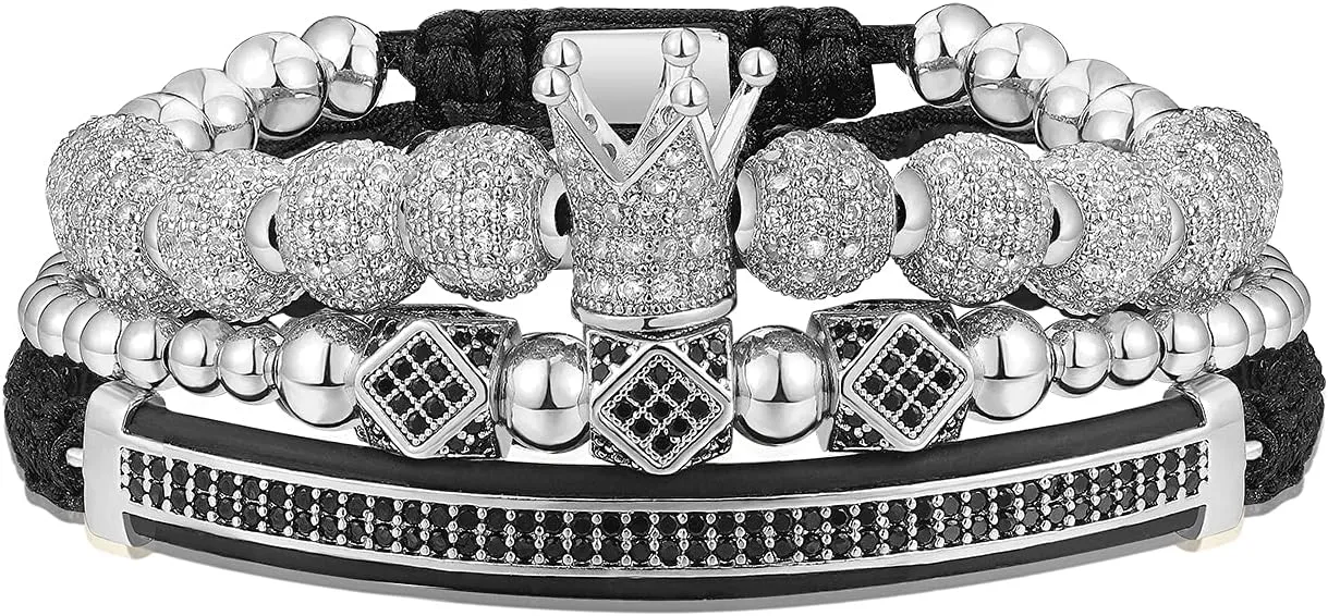 WFYOU Imperial Crown Bracelets for Men 18kt Gold Bracelet Cubic Zirconia Beads Bracelets Cross Bracelets Charm Men Luxury Gift