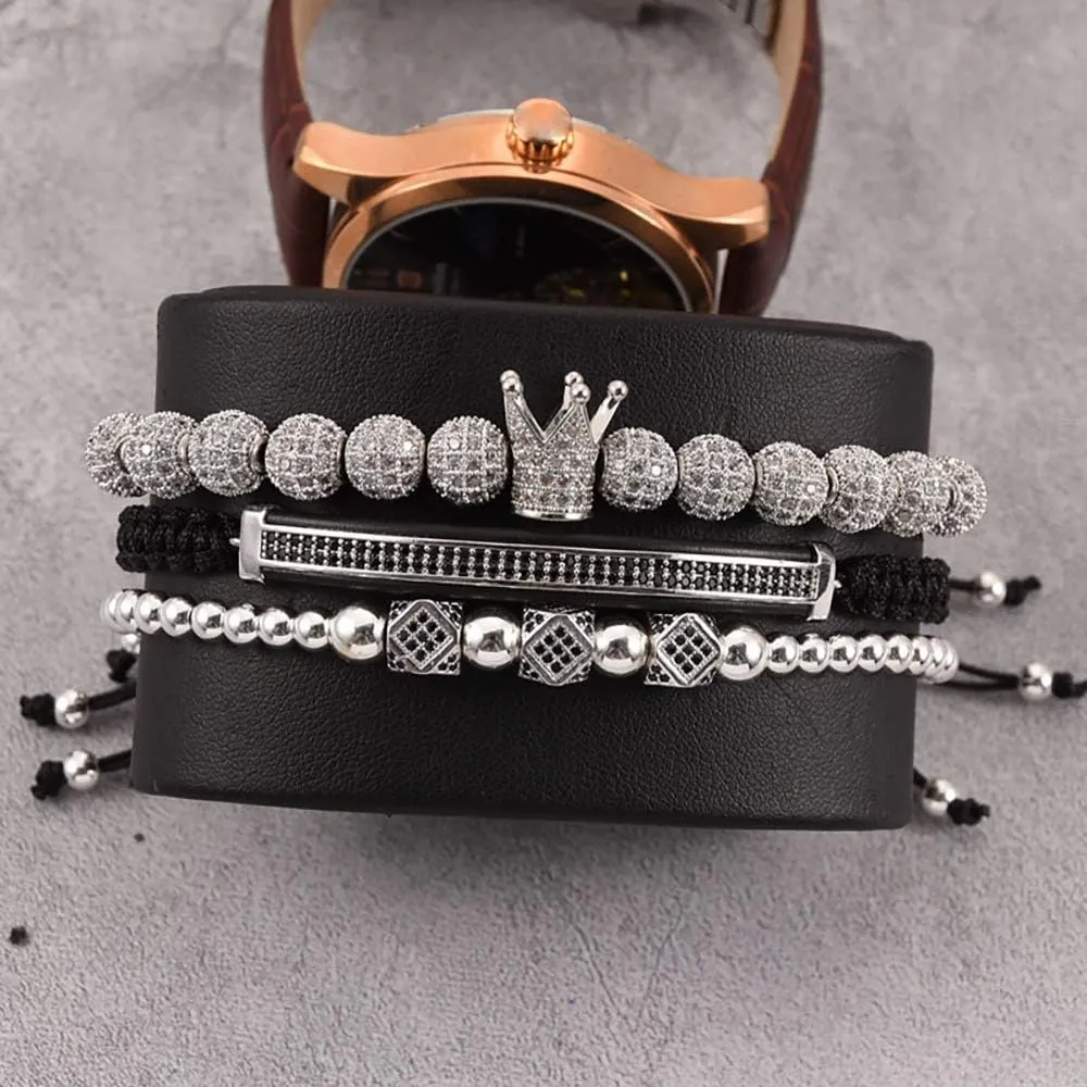 WFYOU Imperial Crown Bracelets for Men 18kt Gold Bracelet Cubic Zirconia Beads Bracelets Cross Bracelets Charm Men Luxury Gift