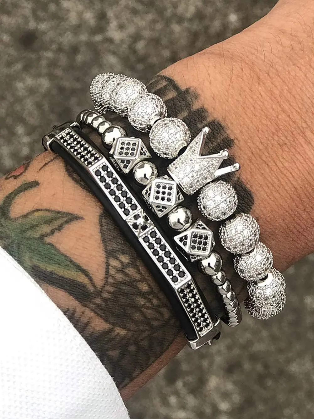 WFYOU Imperial Crown Bracelets for Men 18kt Gold Bracelet Cubic Zirconia Beads Bracelets Cross Bracelets Charm Men Luxury Gift