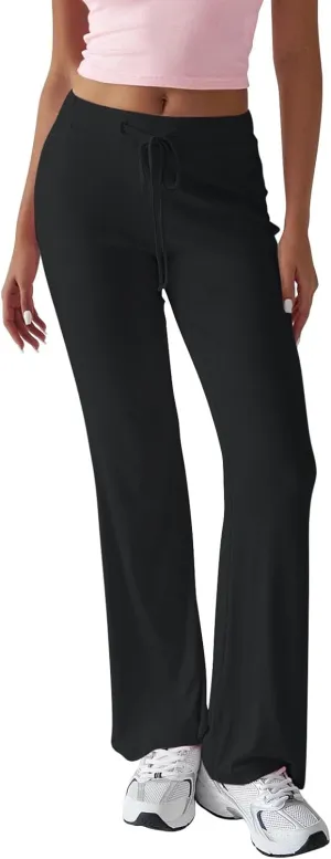 Wide Leg Pants for Women Lightweight High Waisted Pants Slim Fit Flare Yoga Pants Sweatpants Comfy Lounge Pants Trousers