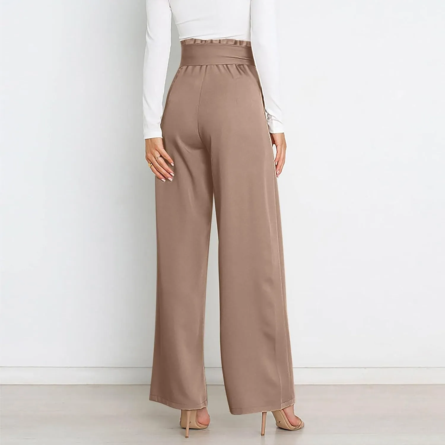 Wide Leg Work Pants for Women Dressy High Waist Bow Tiw Lace Up Baggy Pants Trendy Loose Fit Comfort Business Trousers