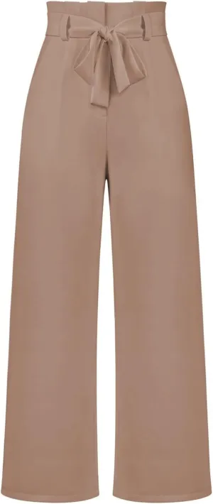 Wide Leg Work Pants for Women Dressy High Waist Bow Tiw Lace Up Baggy Pants Trendy Loose Fit Comfort Business Trousers