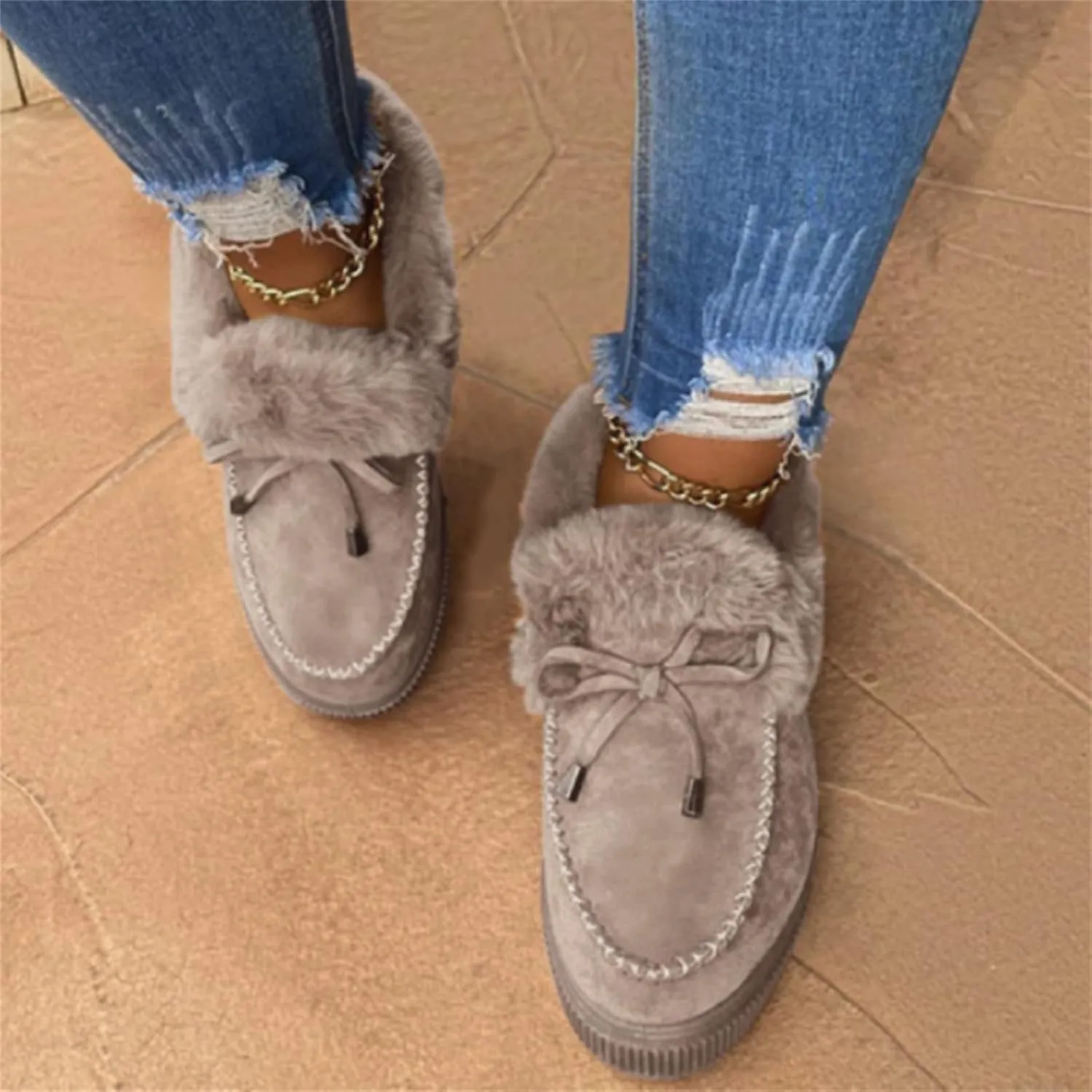 Winter Boots For Women Fashion Warm Fur Lined Snow Boots Casual Trendy Comfortable Fuzzy Loafers Shoes Ankle Booties