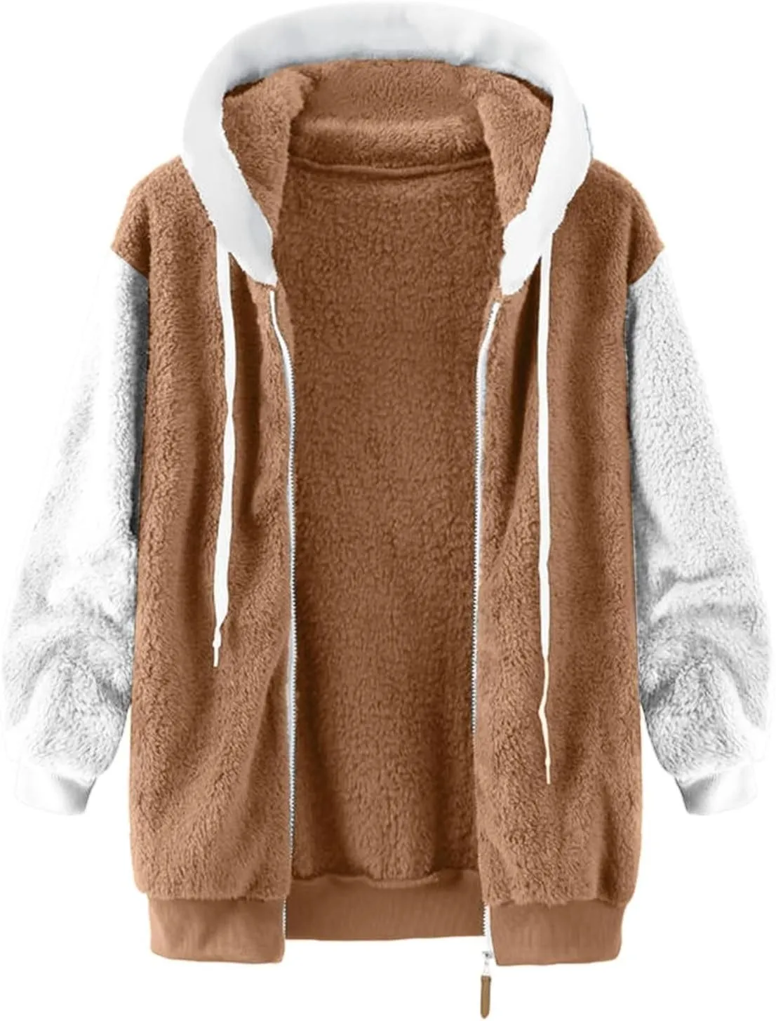 Winter Coat For Women 2023 Fuzzy Fleece Jacket Hooded Color Block Thermal Coat Oversized Fluffy Sherpa Outerwear
