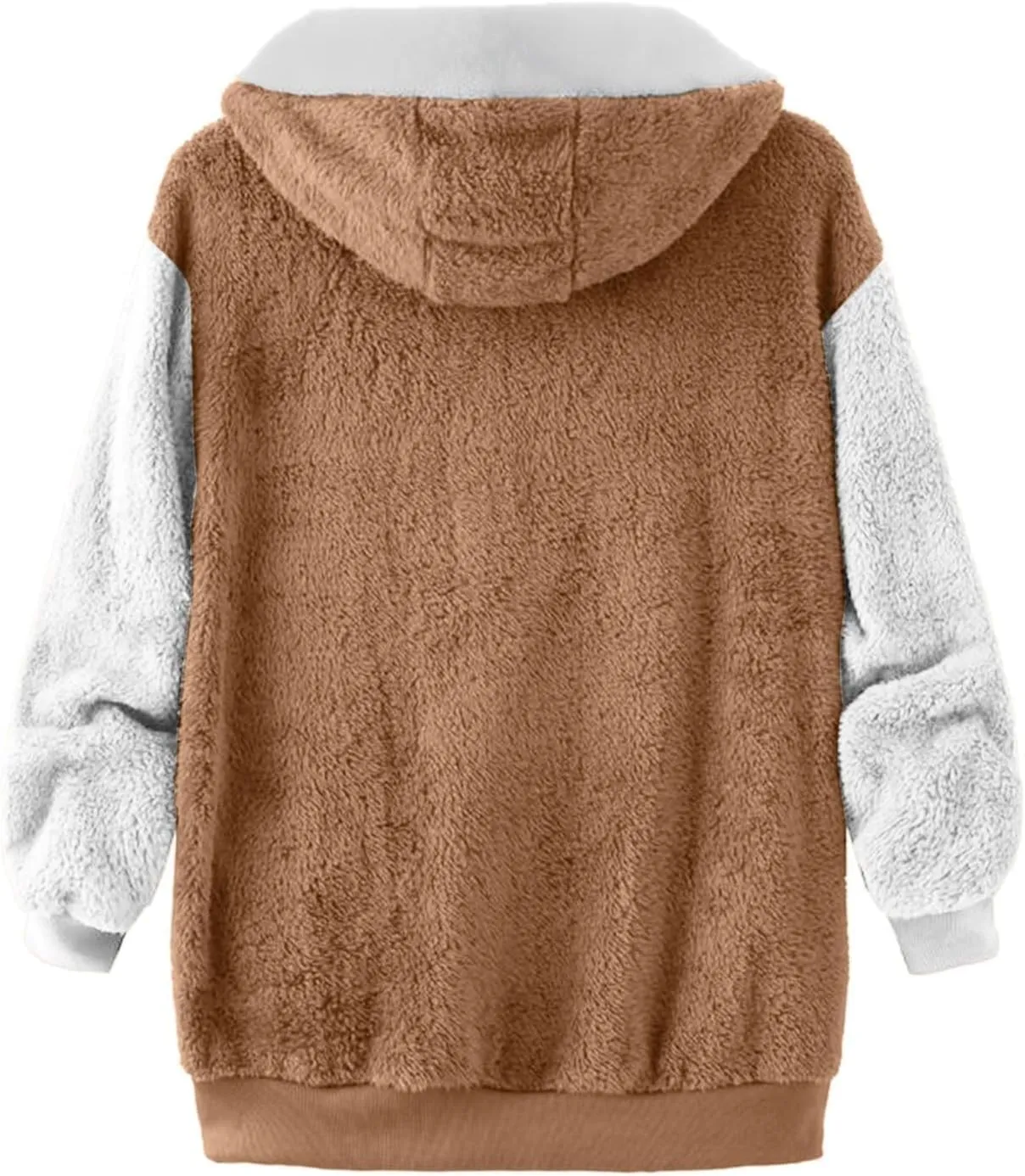 Winter Coat For Women 2023 Fuzzy Fleece Jacket Hooded Color Block Thermal Coat Oversized Fluffy Sherpa Outerwear
