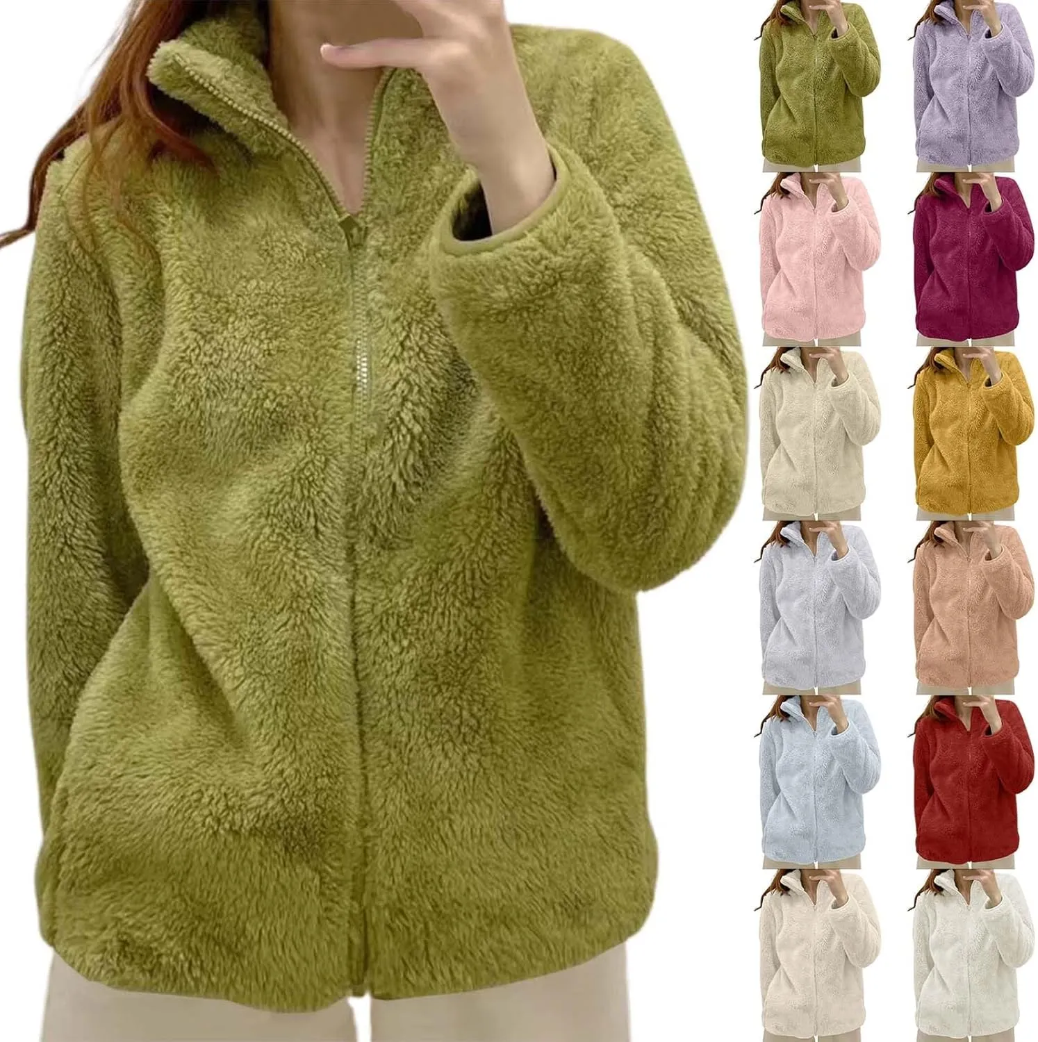 Winter Coats for Women Fuzzy Fleece Jacket Zip up Fuzzy Casual Coats Fashion Winter Outerwear Clothes with Pockets