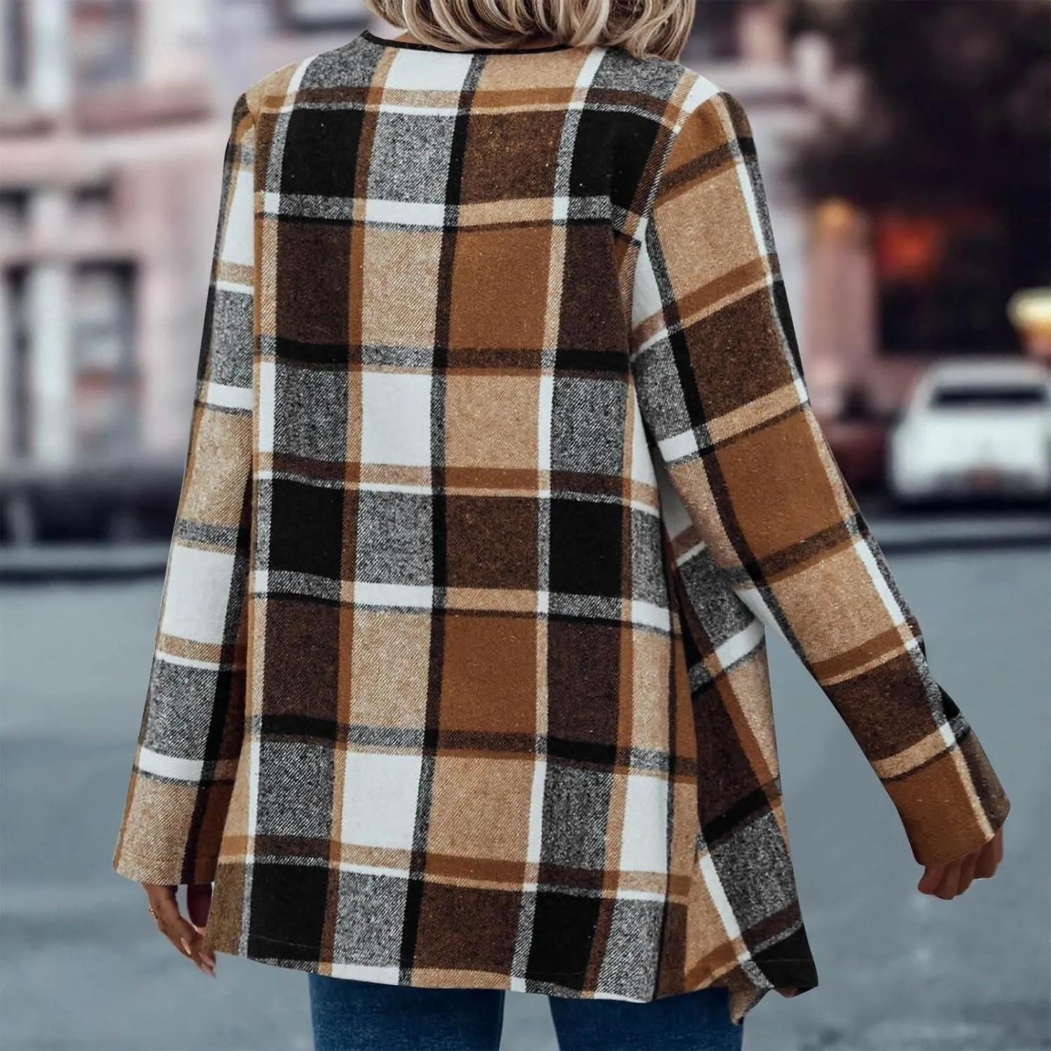 Winter Coats for Women Oversized Casual Cardigan Tops Long Sleeve Hoodless Plaid Jackets 2024 Fall Clothes