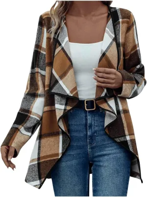 Winter Coats for Women Oversized Casual Cardigan Tops Long Sleeve Hoodless Plaid Jackets 2024 Fall Clothes