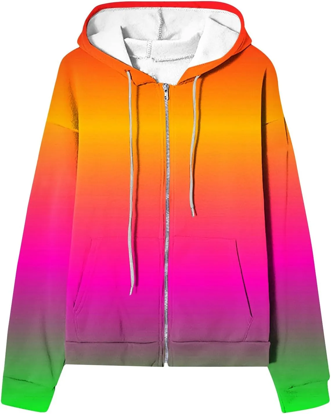 Winter Coats for Women Patchwork Color Cardigan Sweatshirts Long Sleeve Drawstring Hoodies with Pockets Jackets