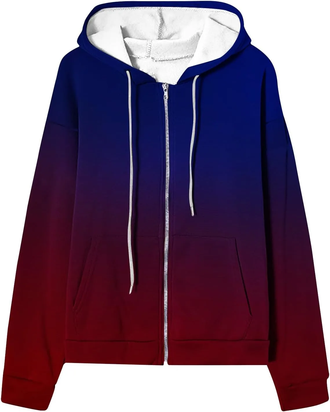 Winter Coats for Women Patchwork Color Cardigan Sweatshirts Long Sleeve Drawstring Hoodies with Pockets Jackets
