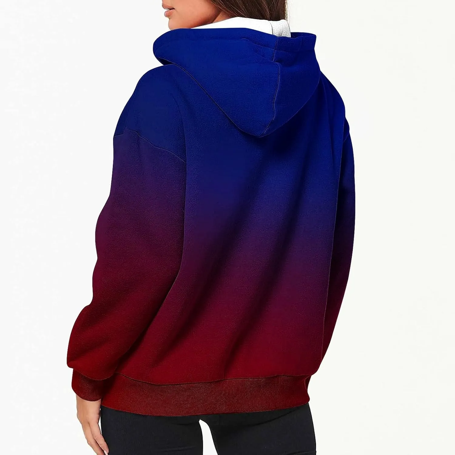 Winter Coats for Women Patchwork Color Cardigan Sweatshirts Long Sleeve Drawstring Hoodies with Pockets Jackets
