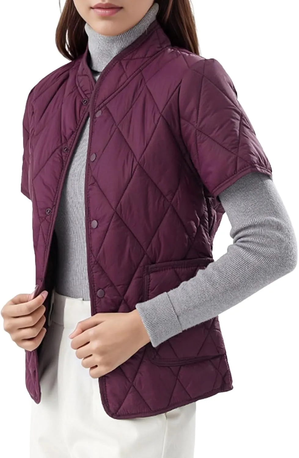 Winter Coats Womens Lightweight Short Sleeve Two Pockets Down Jacket (Available In Plus Size) Women Lightweight