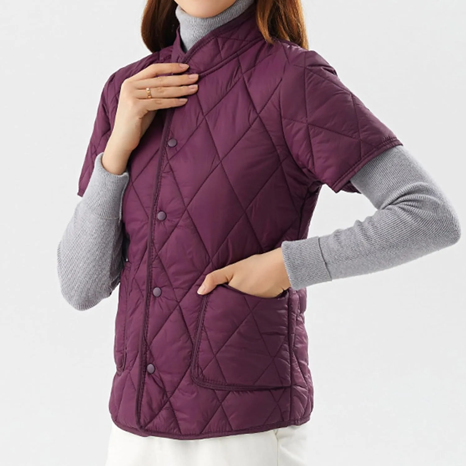 Winter Coats Womens Lightweight Short Sleeve Two Pockets Down Jacket (Available In Plus Size) Women Lightweight