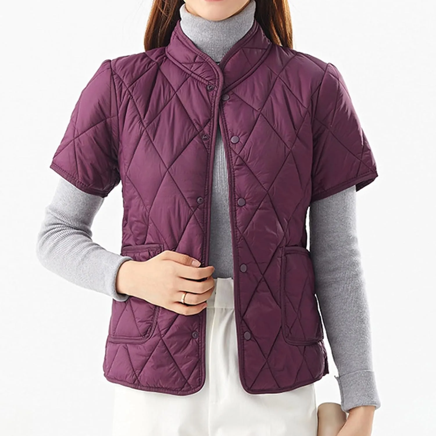 Winter Coats Womens Lightweight Short Sleeve Two Pockets Down Jacket (Available In Plus Size) Women Lightweight
