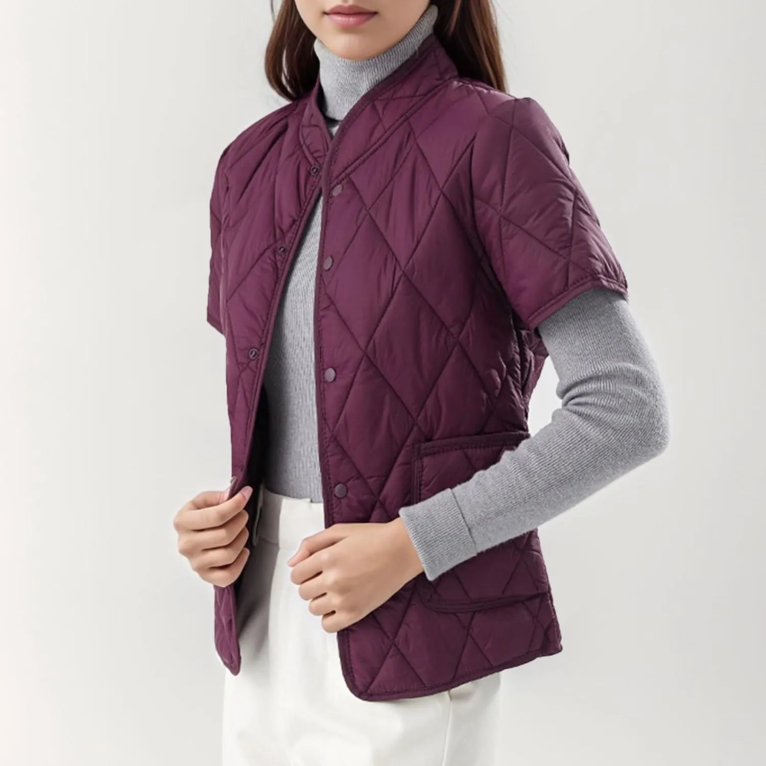 Winter Coats Womens Lightweight Short Sleeve Two Pockets Down Jacket (Available In Plus Size) Women Lightweight
