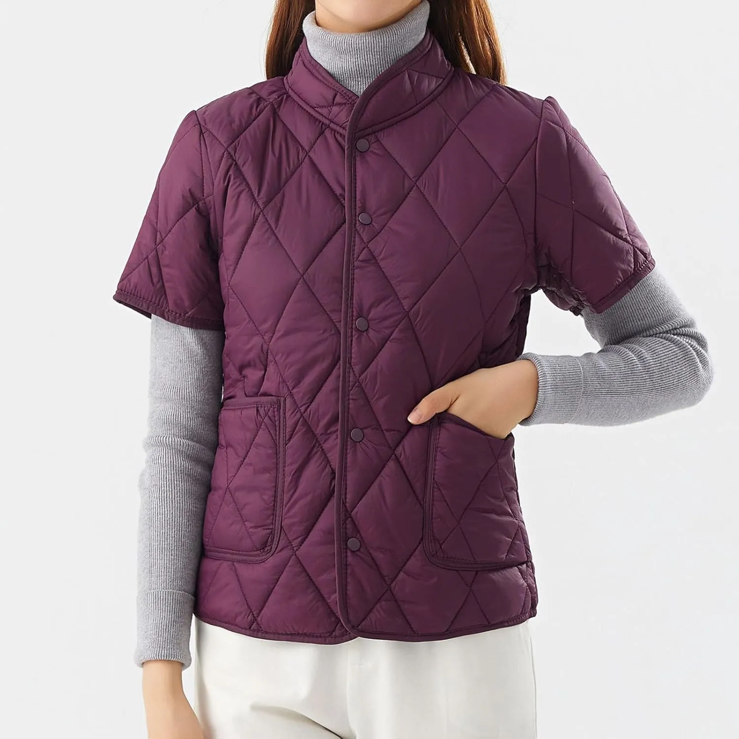 Winter Coats Womens Lightweight Short Sleeve Two Pockets Down Jacket (Available In Plus Size) Women Lightweight