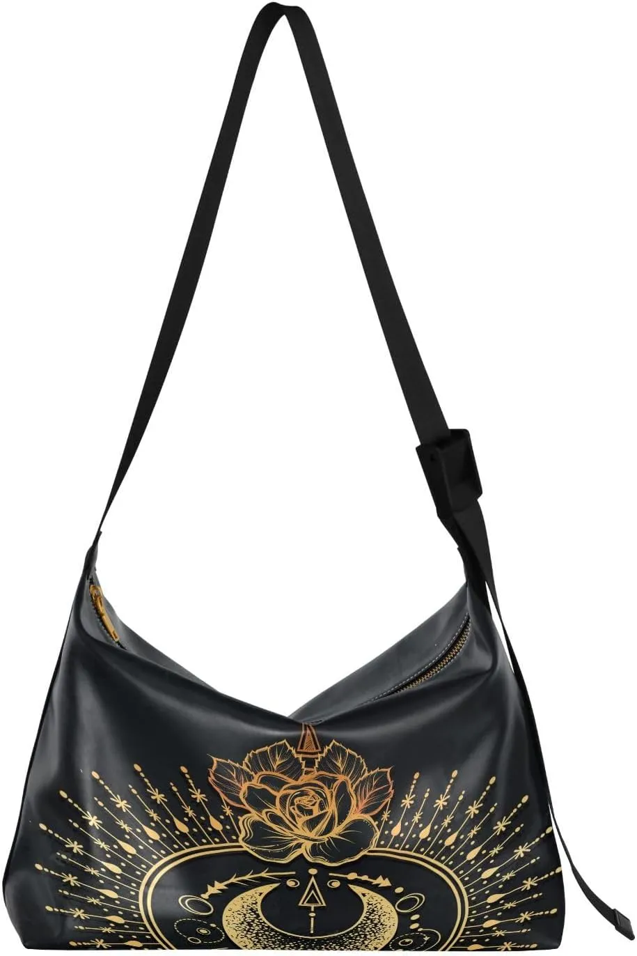 Witchy Moon Stars Flower Hobo Crossbody Bags for Women Leather Large Shoulder Bag Cross Body Ethnic Trendy Womens Tote Bags Handbag for Travel Shopping